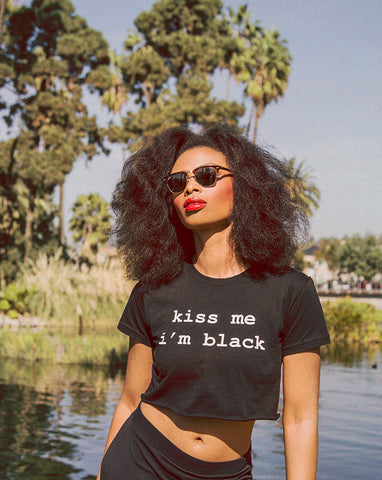 Black "Kiss Me I'm Black" Crop Top